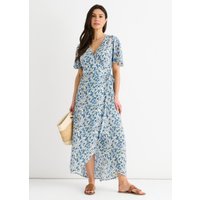 Blue Floral Wrap Midi Dress