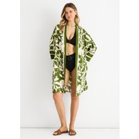 Green Summer Border Printed Beach Kimono