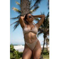 Tan Textured Stripe Bikini Bottom