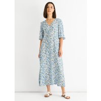 Blue Floral Print Viscose Midi Dress