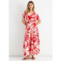 Red Floral Elastic Waist Maxi Dress