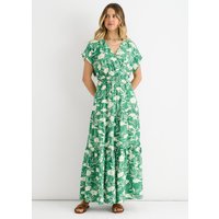 Green Floral Elastic Waist Maxi Dress