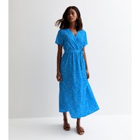Blue Animal Print Wrap Midi Dress