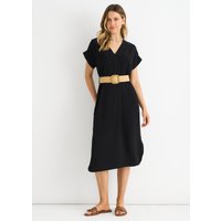 Black Air Flow Belted Oversized Dress