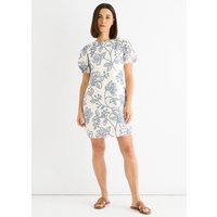White Blue Floral Embroidered Mini Dress