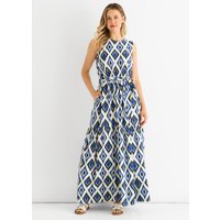 Blue Geo Print Elasticated Waist Midaxi Dress