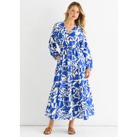 Blue Abstract Wrap Elasticated Waist Midaxi Dress