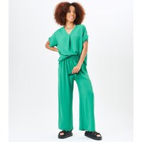 Green V neck Oversized Top