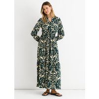 Green Ikat Print Tie Waist Maxi Dress