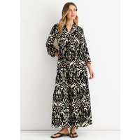 Black Ikat Print Tie Waist Maxi Dress
