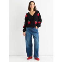 Black Contrast Strawberry Knitted Short Cardigan