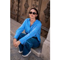 Blue Bow Embroidered Extreme Cuff Stripe Shirt