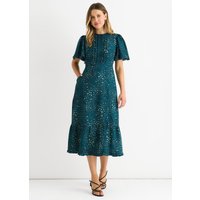 Green Animal Print Smock Oversized Tiered Midi Dress