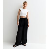 Black Elasticated Waist Plisse Wide Leg Trouser