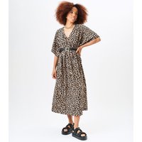 Brown Animal Print Oversized Midi Dress