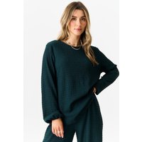 Bottle Green Textured Long Sleeves Oversized Top