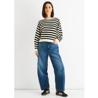 White Recycle Contrast Stripe Loose Fit Knit Jumper