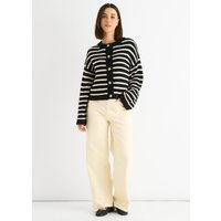 Black Stripe Cable Knit Crop Cardigan
