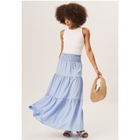 Blue Smocked Tiered Maxi Skirt