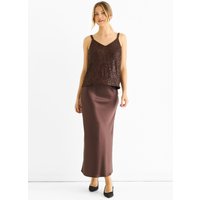 Chocolate Sequin V Neck Cami Top
