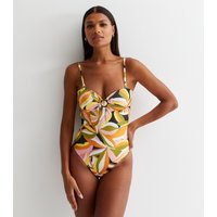 Multi Tropical Palm Swimsuit with Gold Shell Hardware