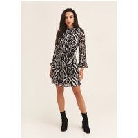 Black Zebra Frill Flared Sleeve Shift Dress