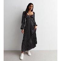 Black Polka Dot Pleated Cut Out Maxi Dress