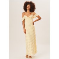 Yellow Cowl Neck Drop Sleeves Foil Maxi Dress