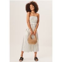 White Cotton Stripe Bandeau Skater Midi Dress