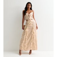 Champagne Satin Ruffle Maxi Skirt