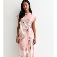 Pink Floral Water Print Wrap Midii Dress