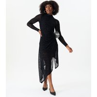 Black Animal Devore High Neck Midi Dress