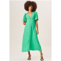 Green Angel Sleeves Button Down Midi Dress