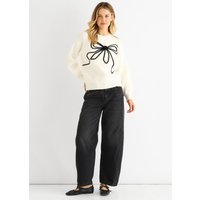 Cream Contrast Bow pattern Oversized Jumper