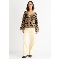 Camel Animal Print Knit Short Cardigan