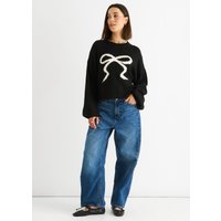 Black Embossed Contrast Bow Short Knit Jumper