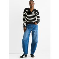 Black Recycle Stripe V Neck Collar Knit Jumper