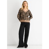 Camel Animal V Neck Short Knit Jumper