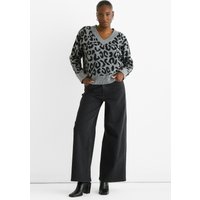 Grey Animal V Neck Short Knit Jumper