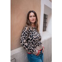 Camel Contrast Piping Animal Knit Jumper