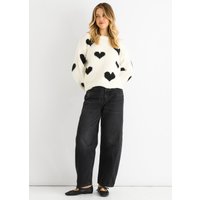 Cream Contrast Heart Oversized Knit Jumper