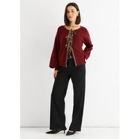 Burgundy Contrast Animal Tie Oversized Knit Cardigan