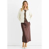 Cream Contrast Animal Tie Oversized Knit Cardigan
