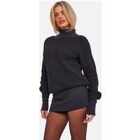 Black Crew Neck Rib Knit Oversized Jumper