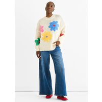 Cream Floral Crochet Chunky Knit Oversized Jumper