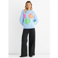 Blue Floral Crochet Chunky Knit Oversized Jumper