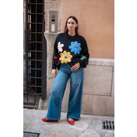 Black Floral Crochet Chunky Knit Oversized Jumper
