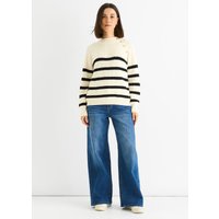 Cream Stripe Cable Knit Button Oversized Jumper