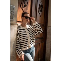 Cream Stripe Cable Knit Crop Cardigan