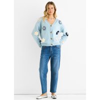 Blue 3D Contrast Flower Crochet Cardigan